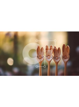 Intra Συλλεκτικό Ξύλινο Παζλ Plywood  4mm - Ξύλινα κουτάλια με πρόσωπα λαγουδάκι Σε Ξύλινο Κουτί - Διαστάσεις Puzzle: 10x10 cm – 25 κομμάτια