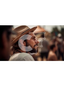 Intra Συλλεκτικό Ξύλινο Παζλ Plywood  4mm - Άνδρας με γενειάδα και ψάθινο καπέλο στο πλήθος - Φωτογραφία Αρχείου Σε Ξύλινο Κουτί - Διαστάσεις Puzzle: 10x10 cm – 25 κομμάτια