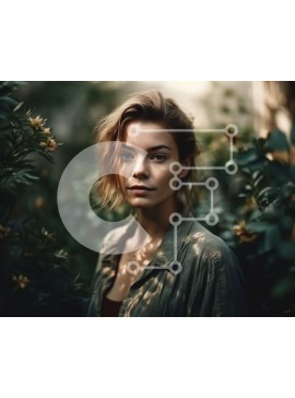 Intra Συλλεκτικό Ξύλινο Παζλ Plywood  4mm - Όμορφη νεαρή γυναίκα που στέκεται σε ένα δάσος που περιβάλλεται από το φύλλωμα Σε Ξύλινο Κουτί - Διαστάσεις: 10x10 cm – 25 κομμάτια