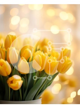 Intra Συλλεκτικό Ξύλινο Παζλ Plywood  4mm - Κίτρινες τουλίπες σε λευκό βάζο στο τραπέζι Σε Ξύλινο Κουτί - Διαστάσεις: 10x10 cm – 25 κομμάτια