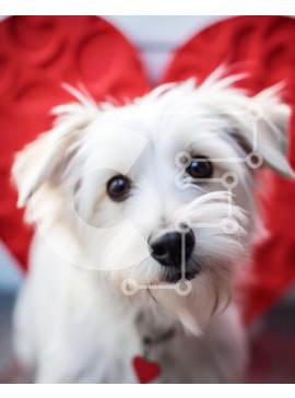 Σετ των 2 Intra Συλλεκτικό Ξύλινο Παζλ Plywood  4mm - Μικρό λευκό σκυλί μπροστά από το φόντο της κόκκινης καρδιάς Σε Ξύλινο Κουτί - Διαστάσεις: 10x10 cm – 25 κομμάτια