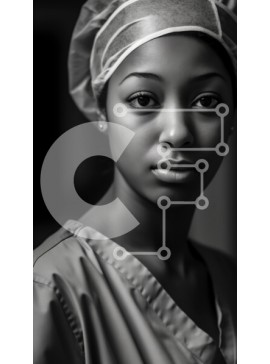 Intra Συλλεκτικό Ξύλινο Παζλ Plywood  4mm - Σοβαρή νεαρή γυναίκα με χειρουργικό καπάκι και μάσκα Σε Ξύλινο Κουτί - Διαστάσεις Puzzle: 10x10 cm – 25 κομμάτια