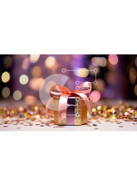 Intra Συλλεκτικό Ξύλινο Παζλ Plywood  4mm - Χρυσό κουτί δώρου με πολύχρωμα κομφετί και φώτα Bokeh Σε Ξύλινο Κουτί - Διαστάσεις Puzzle: 10x10 cm – 25 κομμάτια