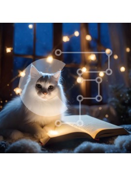 Intra Συλλεκτικό Ξύλινο Παζλ Plywood  4mm - Λευκή γάτα που διαβάζει το βιβλίο τη νύχτα Σε Ξύλινο Κουτί - Διαστάσεις: 10x10 cm – 25 κομμάτια