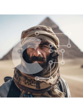 Intra Συλλεκτικό Ξύλινο Παζλ Plywood  4mm - Άνδρας με κασκόλ και καπέλο μπροστά από τις πυραμίδες της Γκίζας Σε Ξύλινο Κουτί - Διαστάσεις Puzzle: 10x10 cm – 25 κομμάτια