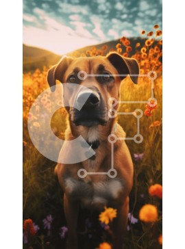 Σετ των 2 Intra Συλλεκτικό Ξύλινο Παζλ Plywood  4mm - Όμορφη εικόνα ενός σκύλου σε ένα χωράφι λουλουδιών στο ηλιοβασίλεμα Σε Ξύλινο Κουτί - Διαστάσεις: 10x10 cm – 25 κομμάτια