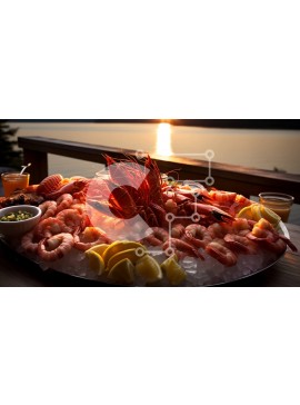 Σετ των 2 Intra Συλλεκτικό Ξύλινο Παζλ Plywood  4mm - Νόστιμη πιατέλα με γαρίδες σε ξύλινο τραπέζι με θέα Σε Ξύλινο Κουτί - Διαστάσεις: 10x10 cm – 25 κομμάτια