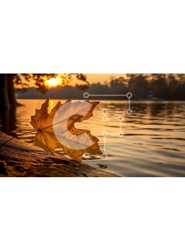 Intra Συλλεκτικό Ξύλινο Παζλ Plywood  4mm - Εκπληκτική εικόνα ενός κίτρινου φύλλου στην άκρη της λίμνης στο ηλιοβασίλεμα Σε Ξύλινο Κουτί - Διαστάσεις: 10x10 cm – 25 κομμάτια