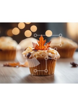 Σετ των 2 Intra Συλλεκτικό Ξύλινο Παζλ Plywood  4mm - Cupcake με θέμα το φθινόπωρο με διακόσμηση με φύλλα Σε Ξύλινο Κουτί - Διαστάσεις: 10x10 cm – 25 κομμάτια