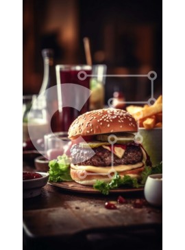 Intra Συλλεκτικό Ξύλινο Παζλ Plywood  4mm - Νόστιμο χάμπουργκερ με πατάτες στο πλάι | Φωτογραφία Αρχείου Σε Ξύλινο Κουτί - Διαστάσεις: 10x10 cm – 25 κομμάτια