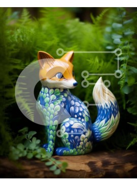 Intra Συλλεκτικό Ξύλινο Παζλ Plywood  4mm - Κεραμικό ειδώλιο αλεπούς σε πράσινα φυτά Σε Ξύλινο Κουτί - Διαστάσεις: 10x10 cm – 25 κομμάτια