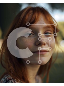 Intra Συλλεκτικό Ξύλινο Παζλ Plywood  4mm - Πορτρέτο μιας νεαρής γυναίκας με κόκκινα μαλλιά και φακίδες που χαμογελά στην κάμερα Σε Ξύλινο Κουτί - Διαστάσεις Puzzle: 10x10 cm – 25 κομμάτια