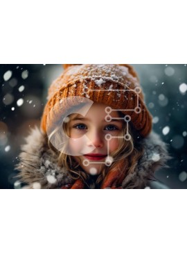 Intra Συλλεκτικό Ξύλινο Παζλ Plywood  4mm - Χειμερινό πορτρέτο νεαρού κοριτσιού στο χιόνι με το Beanie και το σακάκι Σε Ξύλινο Κουτί - Διαστάσεις Puzzle: 10x10 cm – 25 κομμάτια