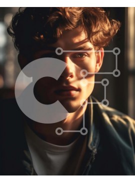 Intra Συλλεκτικό Ξύλινο Παζλ Plywood  4mm - Πορτρέτο ενός νεαρού άνδρα με σγουρά μαλλιά και δερμάτινο μπουφάν Σε Ξύλινο Κουτί - Διαστάσεις Puzzle: 10x10 cm – 25 κομμάτια