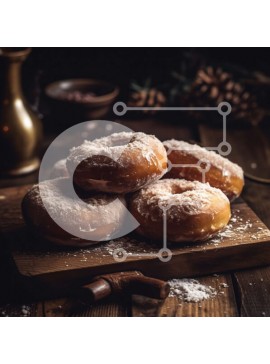 Σετ των 2 Intra Συλλεκτικό Ξύλινο Παζλ Plywood  4mm - Λαχταριστή εικόνα από γλασαρισμένα ντόνατς με ζάχαρη άχνη σε ξύλινο τραπέζι Σε Ξύλινο Κουτί - Διαστάσεις: 10x10 cm – 25 κομμάτια