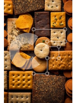 Σετ των 2 Intra Συλλεκτικό Ξύλινο Παζλ Plywood  4mm - Νόστιμη εικόνα από διάφορα κράκερ και τυρί σε σκούρο φόντο Σε Ξύλινο Κουτί - Διαστάσεις: 10x10 cm – 25 κομμάτια