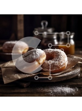 Σετ των 2 Intra Συλλεκτικό Ξύλινο Παζλ Plywood  4mm - Νόστιμα γλασαρισμένα ντόνατς με ζάχαρη άχνη σε ξύλινο τραπέζι Σε Ξύλινο Κουτί - Διαστάσεις: 10x10 cm – 25 κομμάτια