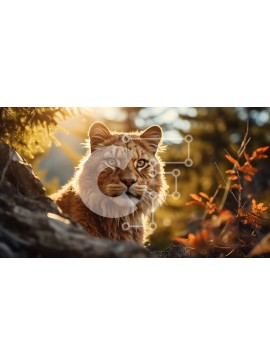 Σετ των 2 Intra Συλλεκτικό Ξύλινο Παζλ Plywood  4mm - Λυγξ κάθεται σε έναν βράχο σε ένα δάσος Σε Ξύλινο Κουτί - Διαστάσεις: 10x10 cm – 25 κομμάτια