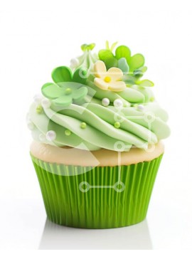 Σετ των 2 Intra Συλλεκτικό Ξύλινο Παζλ Plywood  4mm - Green Frosting Cupcake με λευκά λουλούδια Σε Ξύλινο Κουτί - Διαστάσεις: 10x10 cm – 25 κομμάτια