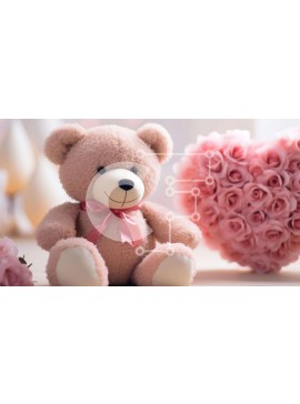 Intra Συλλεκτικό Ξύλινο Παζλ Plywood  4mm - Ροζ αρκουδάκι και τριαντάφυλλα σε ένα τραπέζι Σε Ξύλινο Κουτί - Διαστάσεις Puzzle: 10x10 cm – 25 κομμάτια