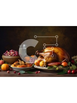 Σετ των 2 Intra Συλλεκτικό Ξύλινο Παζλ Plywood  4mm - Γιορτή των Ευχαριστιών με μια νόστιμη ψητή γαλοπούλα και φρέσκα φρούτα και λαχανικά Σε Ξύλινο Κουτί - Διαστάσεις: 10x10 cm – 25 κομμάτια