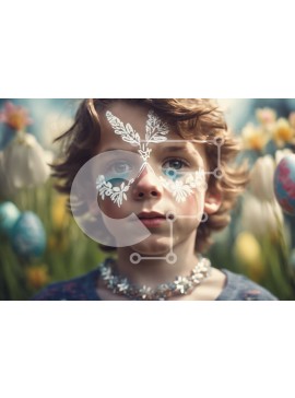 Intra Συλλεκτικό Ξύλινο Παζλ Plywood  4mm - Νεαρό αγόρι με μπογιά προσώπου σε πεδίο με θέμα το Πάσχα Σε Ξύλινο Κουτί - Διαστάσεις Puzzle: 10x10 cm – 25 κομμάτια