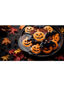 Σετ των 2 Intra Συλλεκτικό Ξύλινο Παζλ Plywood  4mm - Αποκριάτικα μπισκότα σε σχήμα κολοκύθας με όψεις jack-o-lantern Σε Ξύλινο Κουτί - Διαστάσεις: 10x10 cm – 25 κομμάτια