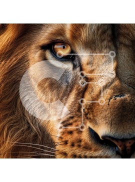 Intra Συλλεκτικό Ξύλινο Παζλ Plywood  4mm - Κοντινό πλάνο του προσώπου ενός λιονταριού με έντονα κίτρινα μάτια και γούνινη χαίτη Σε Ξύλινο Κουτί - Διαστάσεις: 10x10 cm – 25 κομμάτια