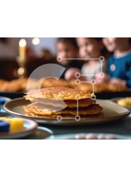 Σετ των 2 Intra Συλλεκτικό Ξύλινο Παζλ Plywood  4mm - Στοίβα από φρεσκοφτιαγμένες τηγανίτες με παιδιά Σε Ξύλινο Κουτί - Διαστάσεις: 10x10 cm – 25 κομμάτια