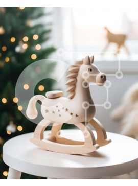 Intra Συλλεκτικό Ξύλινο Παζλ Plywood  4mm - Ξύλινο κουνιστό άλογο σε διακοσμητικό λευκό τραπέζι με χριστουγεννιάτικο δέντρο Σε Ξύλινο Κουτί - Διαστάσεις Puzzle: 10x10 cm – 25 κομμάτια