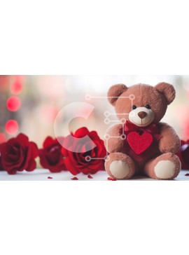 Intra Συλλεκτικό Ξύλινο Παζλ Plywood  4mm - Αρκουδάκι με κόκκινα τριαντάφυλλα και διακοσμητική καρδιά Σε Ξύλινο Κουτί - Διαστάσεις Puzzle: 10x10 cm – 25 κομμάτια