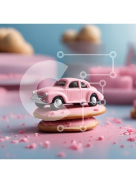 Σετ των 2 Intra Συλλεκτικό Ξύλινο Παζλ Plywood  4mm - Ροζ παιχνίδι αυτοκίνητο σε στοίβες από ροζ μπισκότα Σε Ξύλινο Κουτί - Διαστάσεις: 10x10 cm – 25 κομμάτια