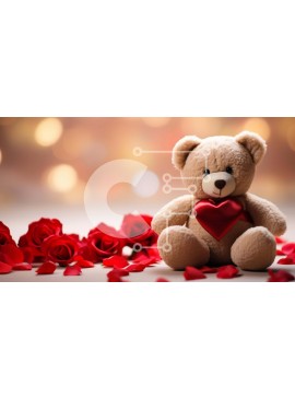 Intra Συλλεκτικό Ξύλινο Παζλ Plywood  4mm - Teddy Bear για την Ημέρα του Αγίου Βαλεντίνου που περιβάλλεται από κόκκινα τριαντάφυλλα Σε Ξύλινο Κουτί - Διαστάσεις Puzzle: 10x10 cm – 25 κομμάτια