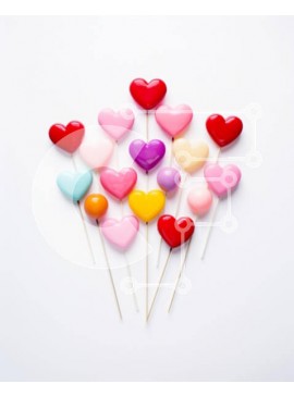 Σετ των 2 Intra Συλλεκτικό Ξύλινο Παζλ Plywood  4mm - Πολύχρωμα γλειφιτζούρια σε σχήμα καρδιάς σε οδοντογλυφίδες Σε Ξύλινο Κουτί - Διαστάσεις: 10x10 cm – 25 κομμάτια