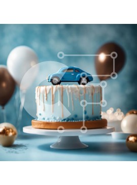 Σετ των 2 Intra Συλλεκτικό Ξύλινο Παζλ Plywood  4mm - Γιορτινή τούρτα με Διακόσμηση Αυτοκινήτου Παιχνιδιού Σε Ξύλινο Κουτί - Διαστάσεις: 10x10 cm – 25 κομμάτια