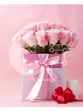 Intra Συλλεκτικό Ξύλινο Παζλ Plywood  4mm - Λευκό κουτί δώρου με ροζ τριαντάφυλλα και κεριά Σε Ξύλινο Κουτί - Διαστάσεις Puzzle: 10x10 cm – 25 κομμάτια