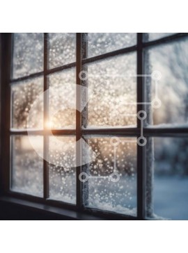 Intra Συλλεκτικό Ξύλινο Παζλ Plywood  4mm - Νιφάδες χιονιού που πέφτουν στο παράθυρο με το ηλιοβασίλεμα Σε Ξύλινο Κουτί - Διαστάσεις Puzzle: 10x10 cm – 25 κομμάτια