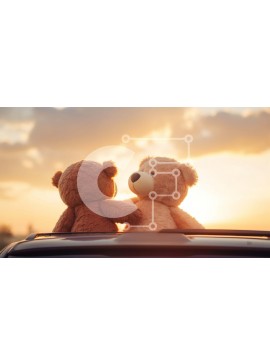 Intra Συλλεκτικό Ξύλινο Παζλ Plywood  4mm - Teddy Bears αγκαλιάζονται στη στέγη αυτοκινήτου στο ηλιοβασίλεμα Σε Ξύλινο Κουτί - Διαστάσεις Puzzle: 10x10 cm – 25 κομμάτια