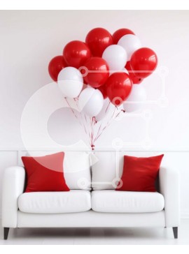 Intra Συλλεκτικό Ξύλινο Παζλ Plywood  4mm - Λευκός καναπές με κόκκινα και λευκά μπαλόνια Σε Ξύλινο Κουτί - Διαστάσεις Puzzle: 10x10 cm – 25 κομμάτια