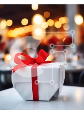 Intra Συλλεκτικό Ξύλινο Παζλ Plywood  4mm - Λευκό κουτί δώρου με κόκκινη κορδέλα στο τραπέζι Σε Ξύλινο Κουτί - Διαστάσεις Puzzle: 10x10 cm – 25 κομμάτια