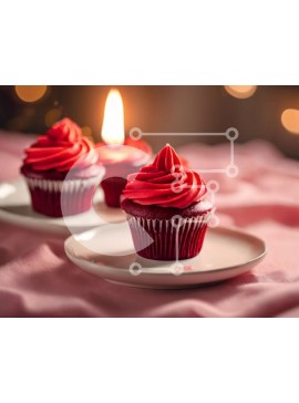 Σετ των 2 Intra Συλλεκτικό Ξύλινο Παζλ Plywood  4mm - Κόκκινα cupcakes σε λευκό πιάτο με αναμμένο κερί Σε Ξύλινο Κουτί - Διαστάσεις: 10x10 cm – 25 κομμάτια