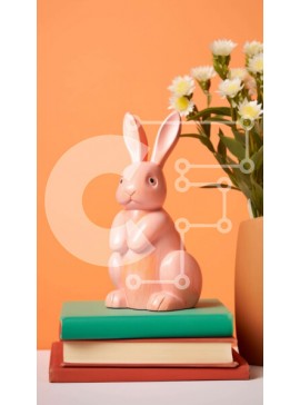 Intra Συλλεκτικό Ξύλινο Παζλ Plywood  4mm - Ροζ ειδώλιο λαγουδάκι σε βιβλία και λουλούδια Σε Ξύλινο Κουτί - Διαστάσεις Puzzle: 10x10 cm – 25 κομμάτια