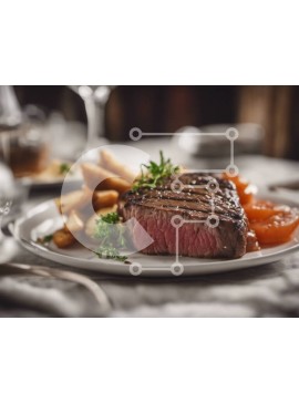 Σετ των 2 Intra Συλλεκτικό Ξύλινο Παζλ Plywood  4mm - Νόστιμη μπριζόλα με πατάτες και κρασί Σε Ξύλινο Κουτί - Διαστάσεις: 10x10 cm – 25 κομμάτια