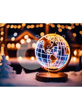 Intra Συλλεκτικό Ξύλινο Παζλ Plywood  4mm - Στολίδι Neon Globe με χιονισμένα δέντρα Σε Ξύλινο Κουτί - Διαστάσεις Puzzle: 10x10 cm – 25 κομμάτια