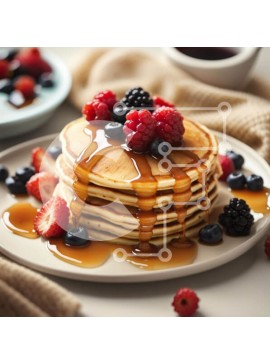 Σετ των 2 Intra Συλλεκτικό Ξύλινο Παζλ Plywood  4mm - Στοίβα από τηγανίτες με σιρόπι και μούρα - Απόλαυση πρωινού Σε Ξύλινο Κουτί - Διαστάσεις: 10x10 cm – 25 κομμάτια