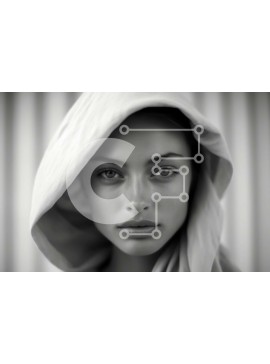 Intra Συλλεκτικό Ξύλινο Παζλ Plywood  4mm - Σοβαρή γυναίκα με λευκό κουκούλα που κοιτάζει κατευθείαν την κάμερα Σε Ξύλινο Κουτί - Διαστάσεις Puzzle: 10x10 cm – 25 κομμάτια