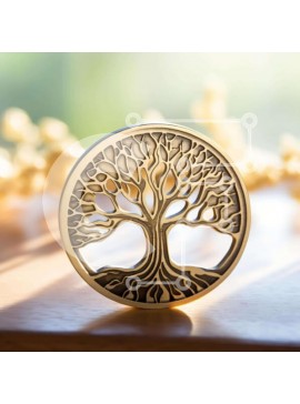 Intra Συλλεκτικό Ξύλινο Παζλ Plywood  4mm - Χρυσό νόμισμα Tree of Life σε ανοιχτό ξύλινο τραπέζι Σε Ξύλινο Κουτί - Διαστάσεις: 10x10 cm – 25 κομμάτια