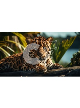 Σετ των 2 Intra Συλλεκτικό Ξύλινο Παζλ Plywood  4mm - Jaguar που στηρίζεται σε ένα κούτσουρο σε ένα τροπικό δάσος Σε Ξύλινο Κουτί - Διαστάσεις: 10x10 cm – 25 κομμάτια