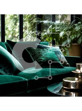 Intra Συλλεκτικό Ξύλινο Παζλ Plywood  4mm - Άνετο και άνετο σαλόνι με πράσινο βελούδινο καναπέ και θέα στον κήπο Σε Ξύλινο Κουτί - Διαστάσεις Puzzle: 10x10 cm – 25 κομμάτια