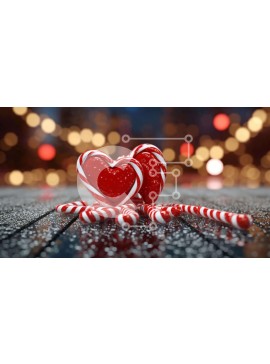 Intra Συλλεκτικό Ξύλινο Παζλ Plywood  4mm - Μπαστούνια καραμελών σε σχήμα καρδιάς σε αφηρημένο φόντο με πολύχρωμα φώτα Σε Ξύλινο Κουτί - Διαστάσεις Puzzle: 10x10 cm – 25 κομμάτια